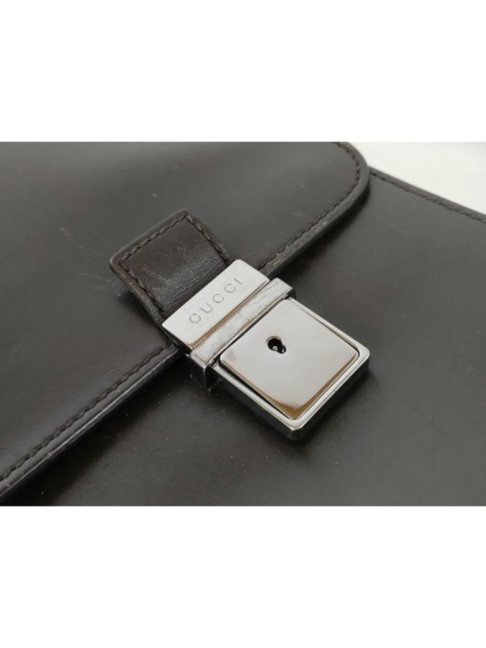 Gucci Business Bag Brown Leather 2-Way Silver